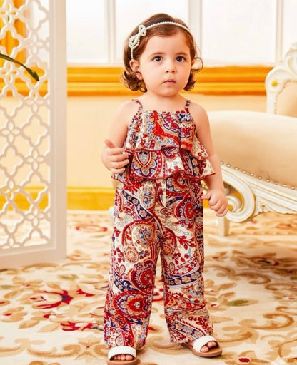 Stylish Girl's Paisley Print Ruffle Jumpsuit