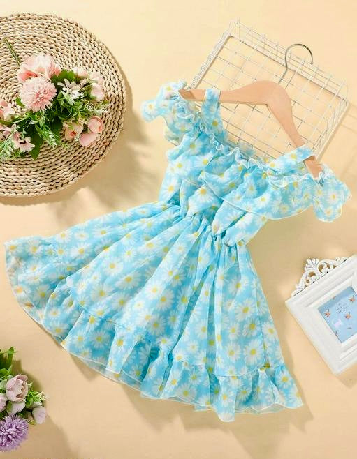 Girl's Off-Shoulder Ruffled Floral Dresses
