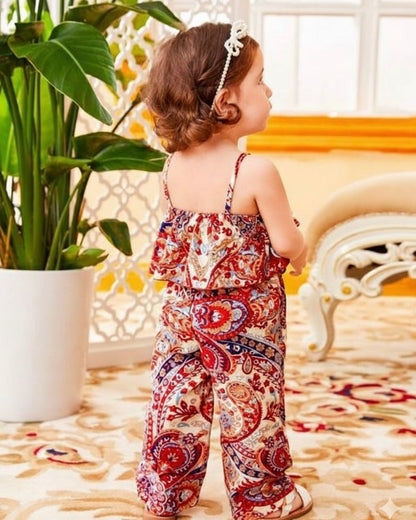 Stylish Girl's Paisley Print Ruffle Jumpsuit