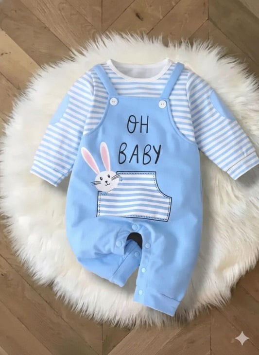 Premium Baby Striped T-Shirt & Bunny Overall Set – Cute & Comfortable (0–5Years)  Unisex
